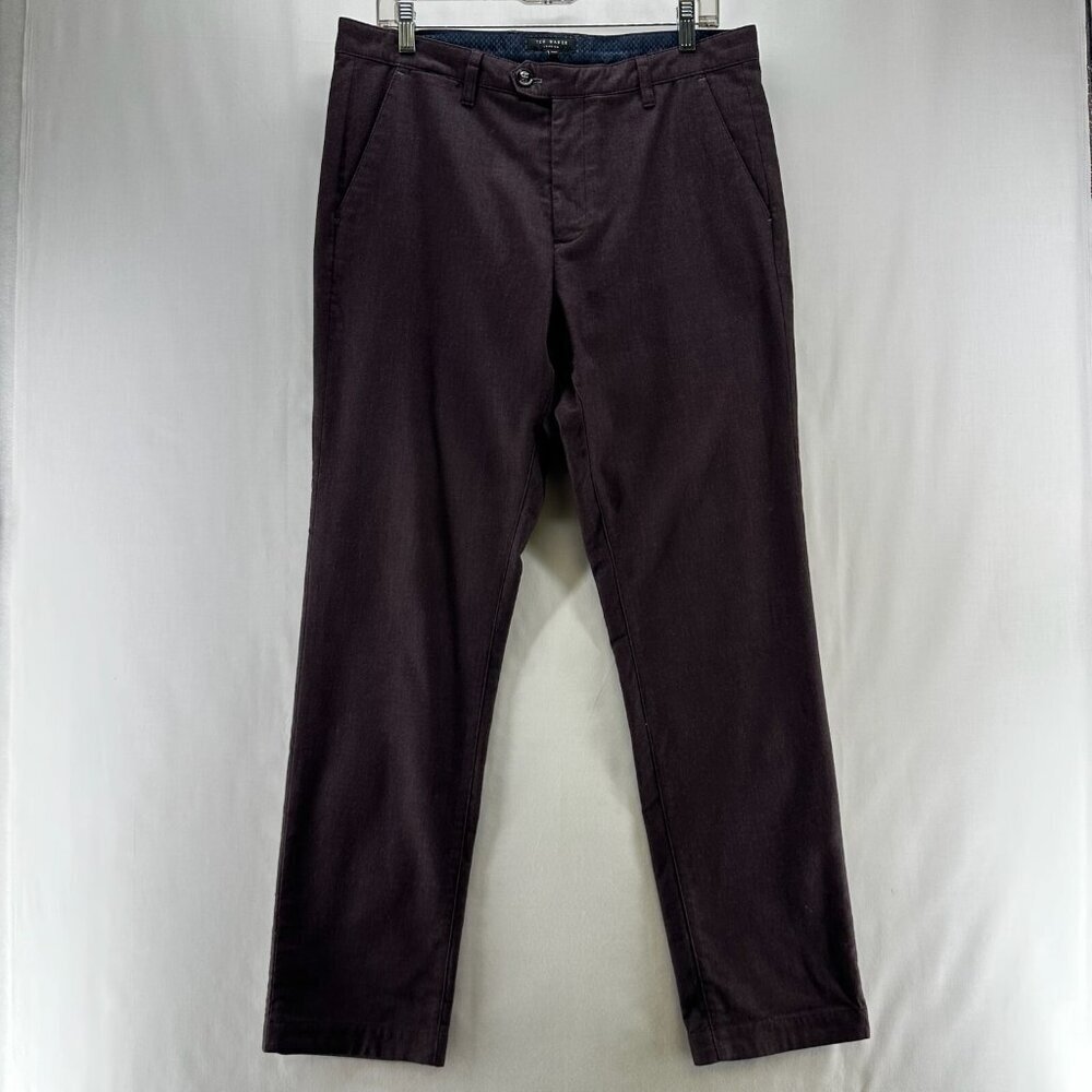Ted Baker London Lommy Classic Fit Pants Men Sz 32R Chambray Straight Dark Plum